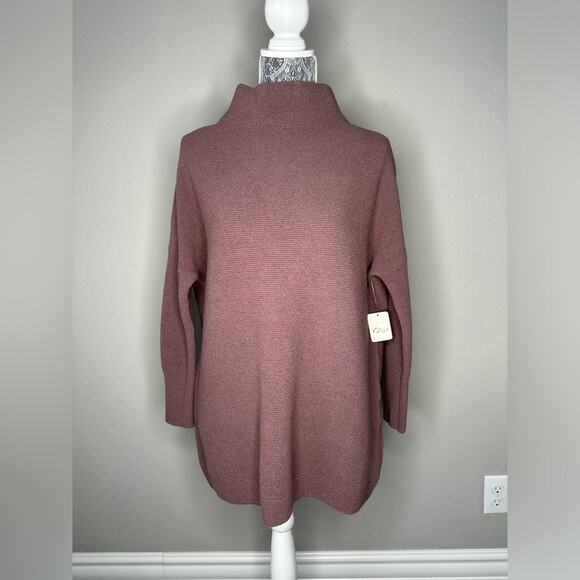 FREE PEOPLE Women's Mock Neck Oversized Cotton Ottoman Sweater in Nutmeg XS - Picture 5 of 7